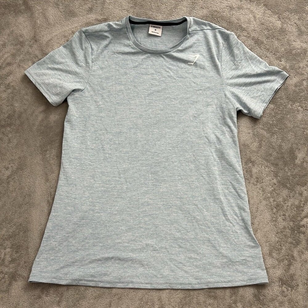 Gymshark Shirt Men Medium Blue Performance Short Sleeve Stretch Gym Arrival Tee